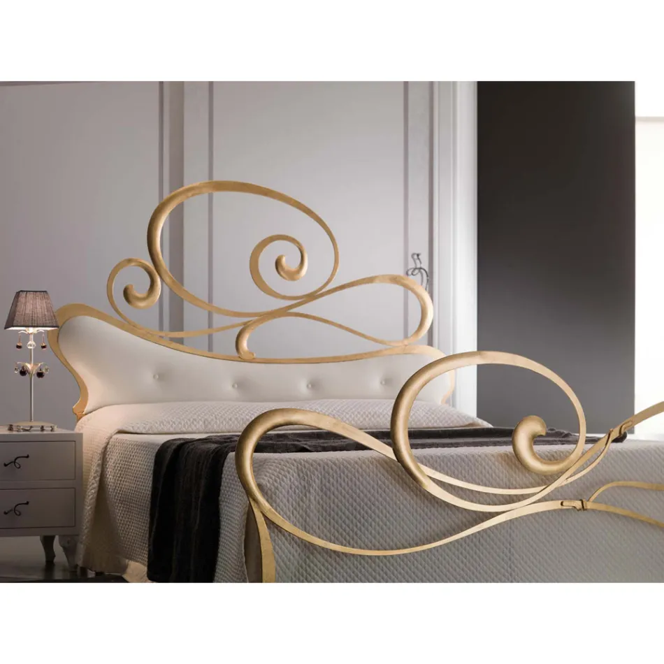 Kovová manželská postel s koordinovaným podnožím Made in Italy - Laser Viadurini