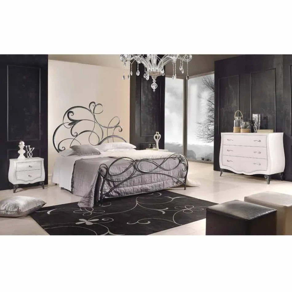 Iron manželská postel s čelem postele ve Allison kovanou čepelí Viadurini