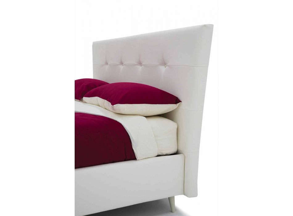 Manželská postel v kožence s dřevěnými nohami vyrobená v Itálii - Perzio Viadurini