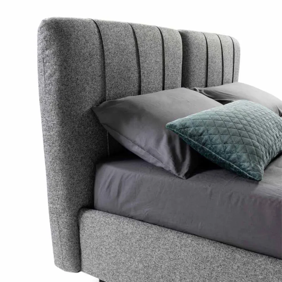 Látková postel s krabicí a pruhovanou čelní deskou Vyrobeno v Itálii - Nives Viadurini