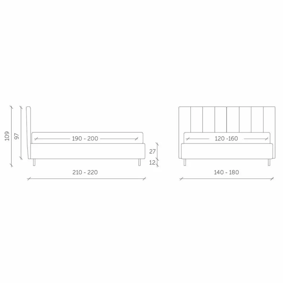 Látková postel s krabicí a pruhovanou čelní deskou Vyrobeno v Itálii - Nives Viadurini