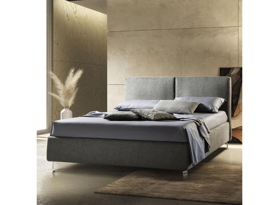 Manželská postel z látky nebo sametu s úložným prostorem Made in Italy - Ernesto Viadurini