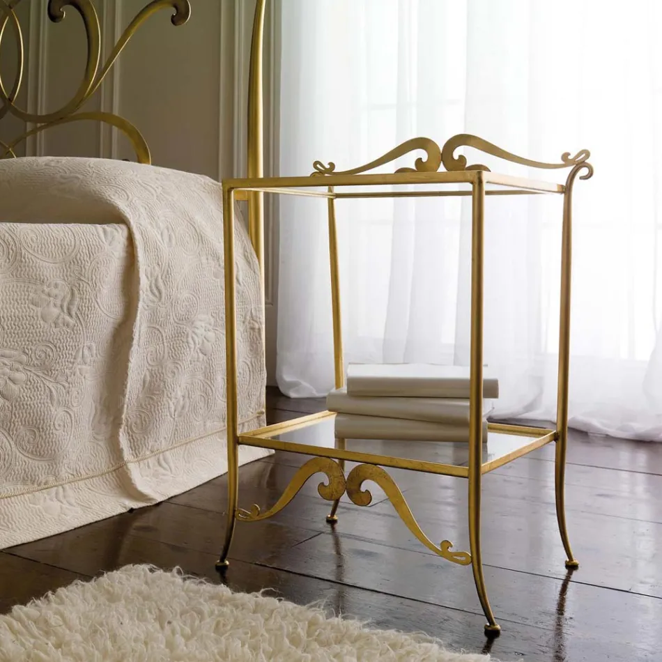 Manželská postel z pravé kůže s matrací a 2 nočními stolky - King Viadurini