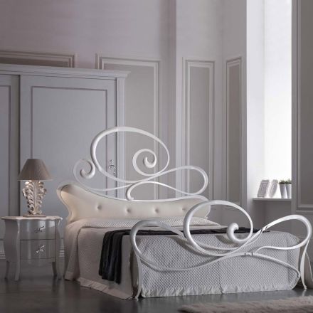 Manželská postel z pravé kůže s matrací a 2 nočními stolky Made in Italy - Laser Viadurini