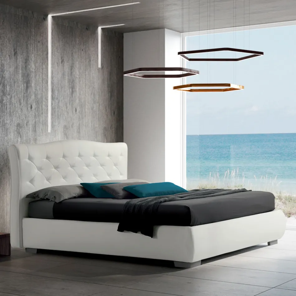 Moderní manželská postel s boxem a prošívaným čelem - Londýn Viadurini