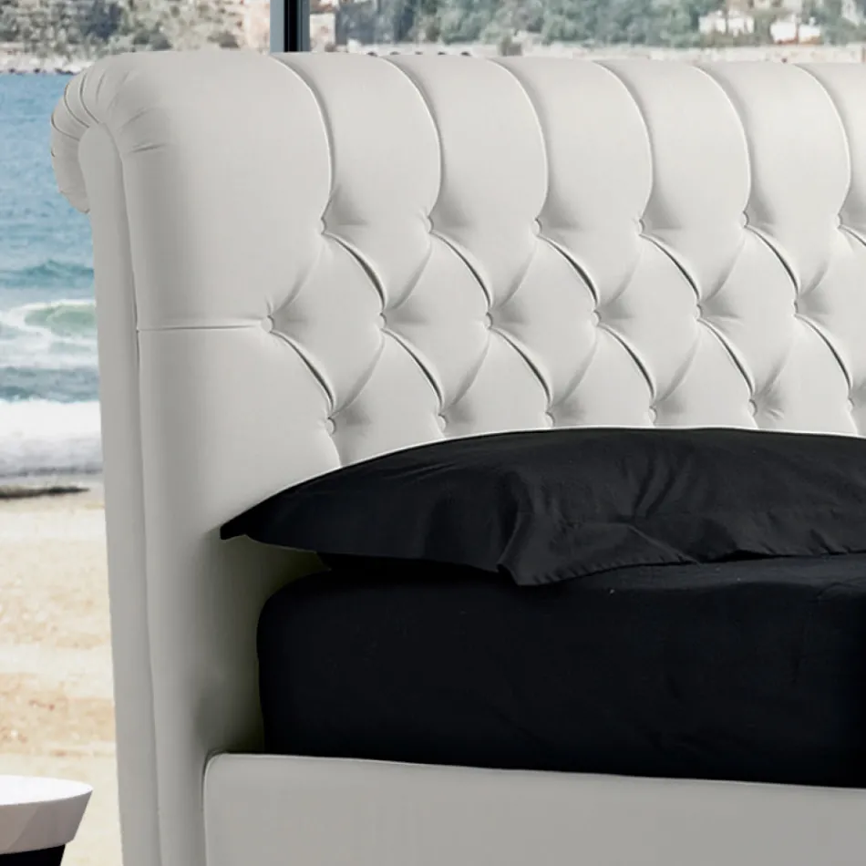 Moderní manželská postel z umělé kůže s úložným prostorem - Ozzano Viadurini