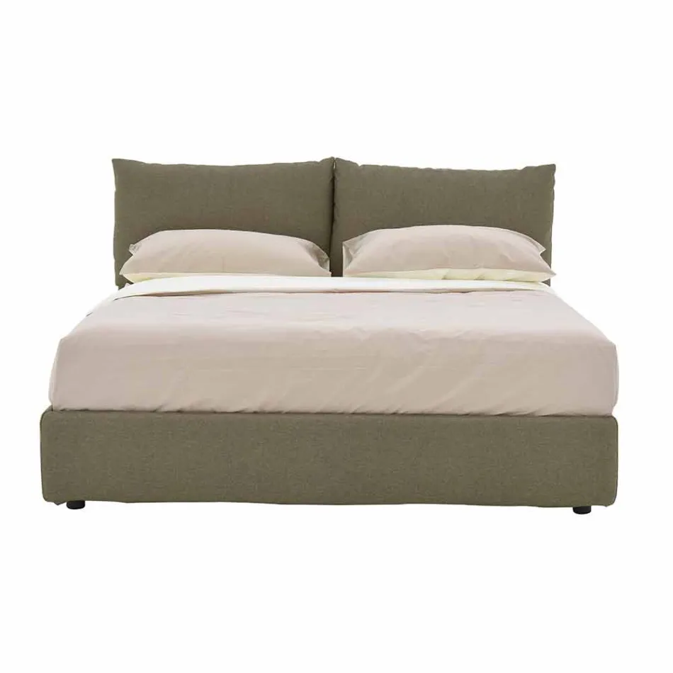 Manželská postel čalouněná látkou s černými nohami vyrobená v Itálii - Bandola Viadurini