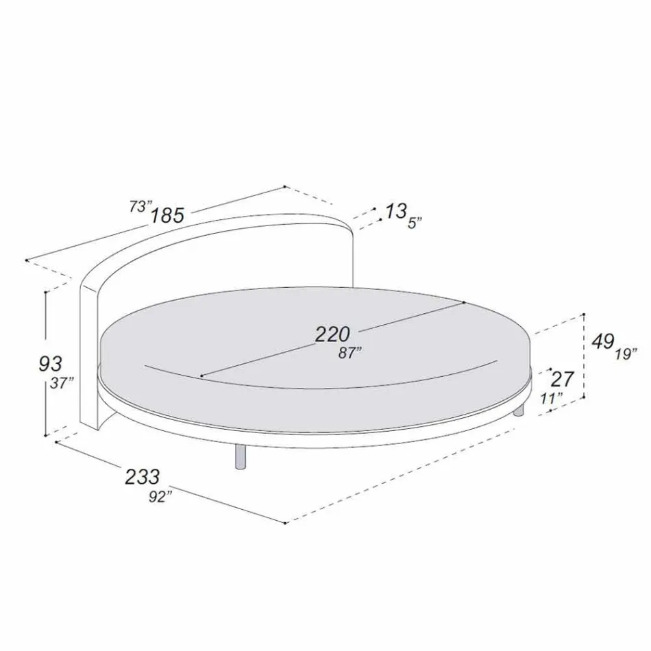 Kulatá designová manželská postel potažená látkou Made in Italy - Rello Viadurini