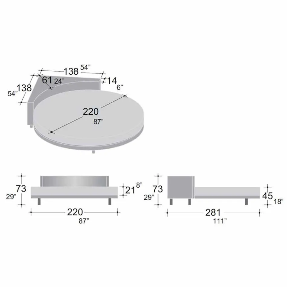 Moderní kulatá manželská postel s úhlovým čelo vyrobeným v Itálii - Tima Viadurini
