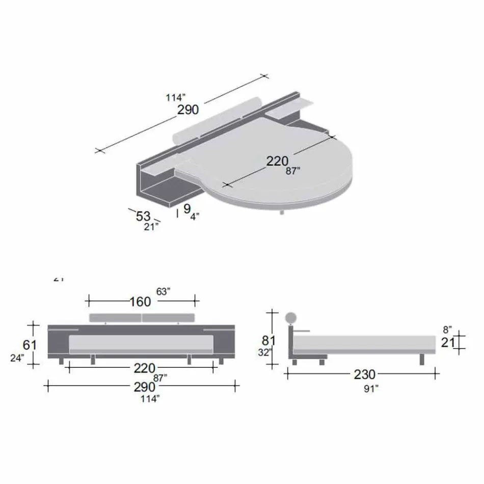 Kulatá manželská postel potažená v italském designu Ecoleather - Vesio Viadurini