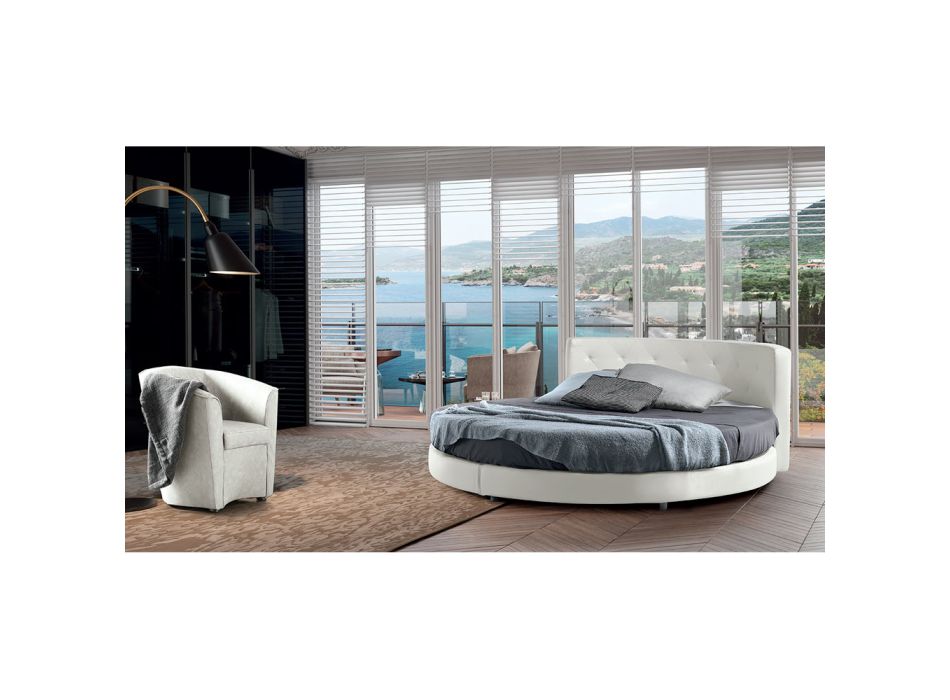 Kulatý design manželská postel potažená ekokůží - Faenza Viadurini