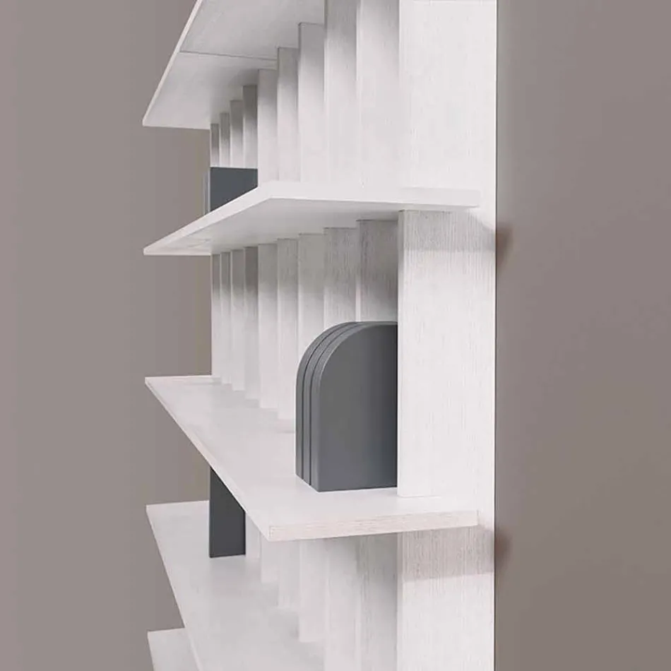 Nástěnná knihovna Shabby Chic v designu bílé jasanové dřevo - Babele Viadurini