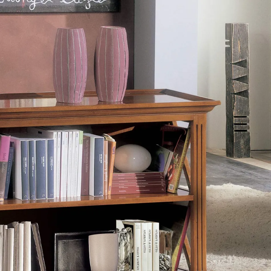 Nízká knihovna s dřevěnou konstrukcí a otevřenými přihrádkami Made in Italy - Fauno Viadurini