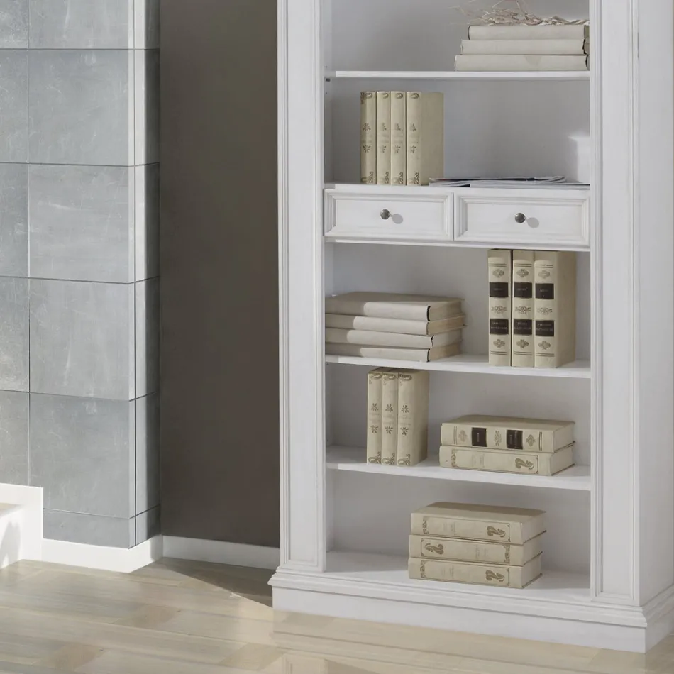 Knihovna se 6 otevřenými přihrádkami a 2 zásuvkami Made in Italy - Flora Viadurini