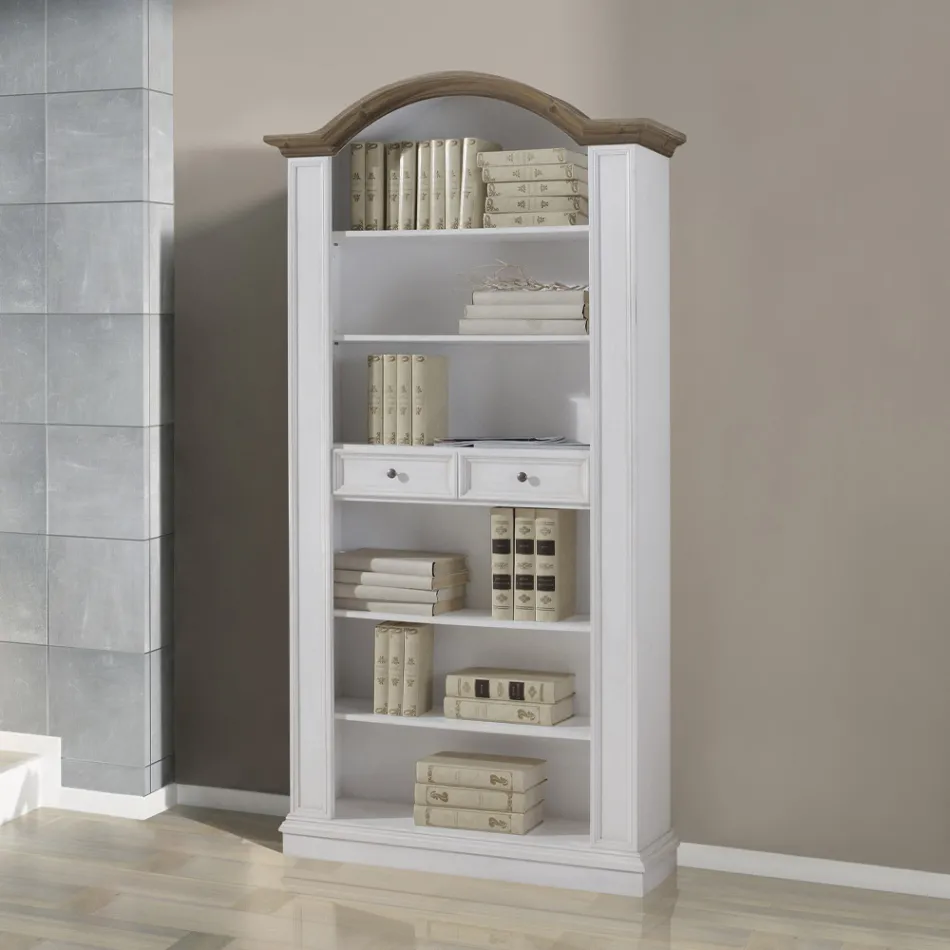 Knihovna se 6 otevřenými přihrádkami a 2 zásuvkami Made in Italy - Flora Viadurini