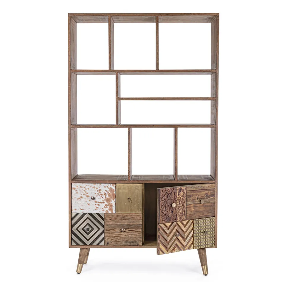 Knihovna do obývacího pokoje z mangového dřeva a recyklované dveře Homemotion - Auriel Viadurini