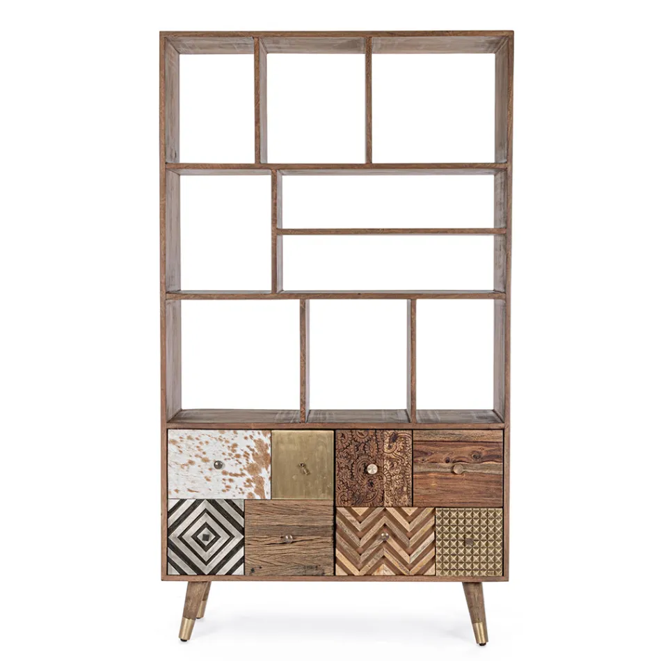 Knihovna do obývacího pokoje z mangového dřeva a recyklované dveře Homemotion - Auriel Viadurini