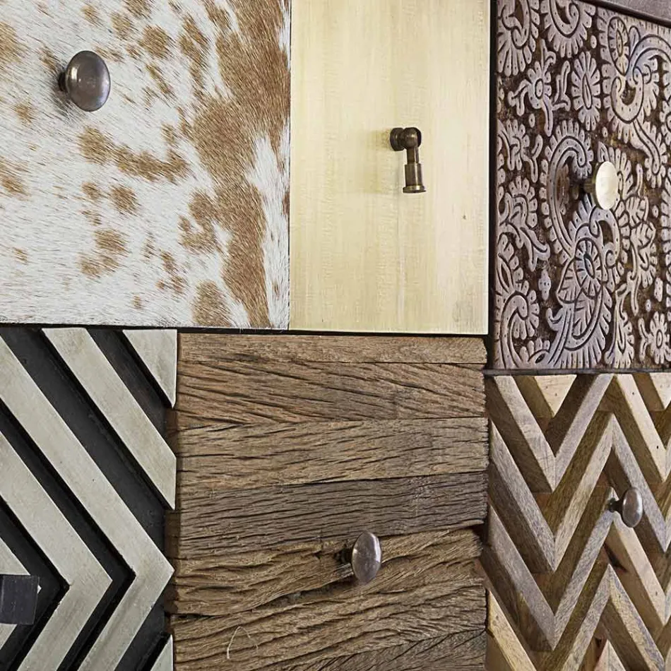 Knihovna do obývacího pokoje z mangového dřeva a recyklované dveře Homemotion - Auriel Viadurini