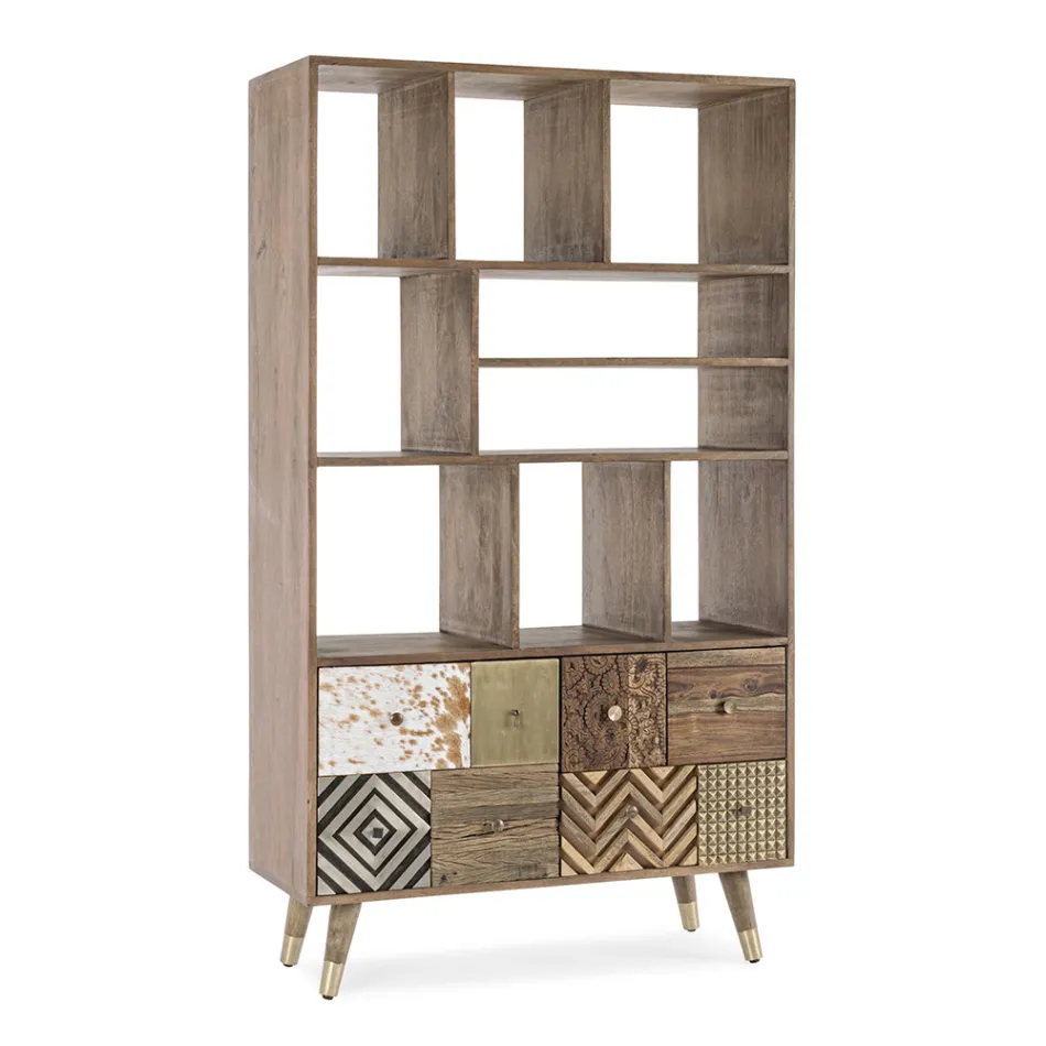 Knihovna do obývacího pokoje z mangového dřeva a recyklované dveře Homemotion - Auriel Viadurini