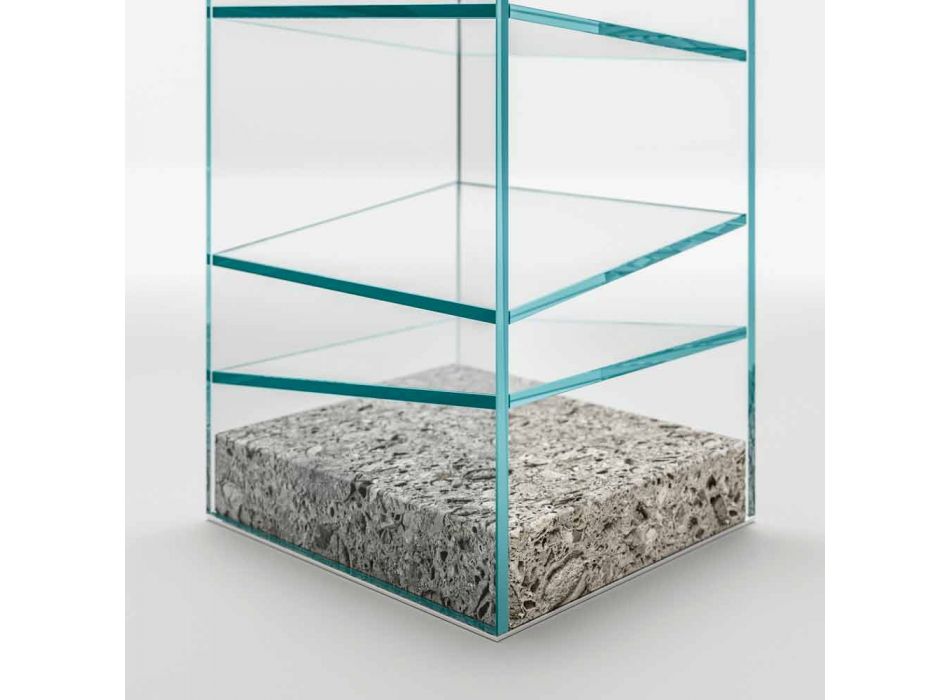 Designová podlahová knihovna ve skle s ocelovým podstavcem vyrobená v Itálii - Biba Viadurini