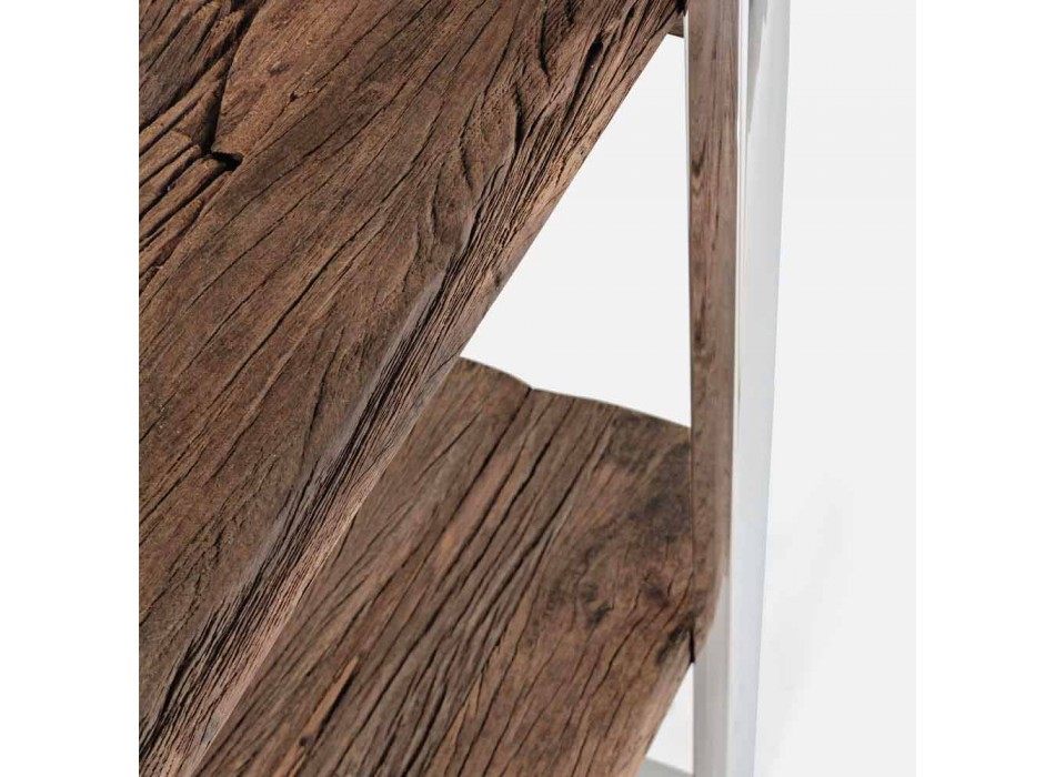 Moderní podlahová knihovna Homemotion z chromované oceli a dřeva - Lisotta Viadurini