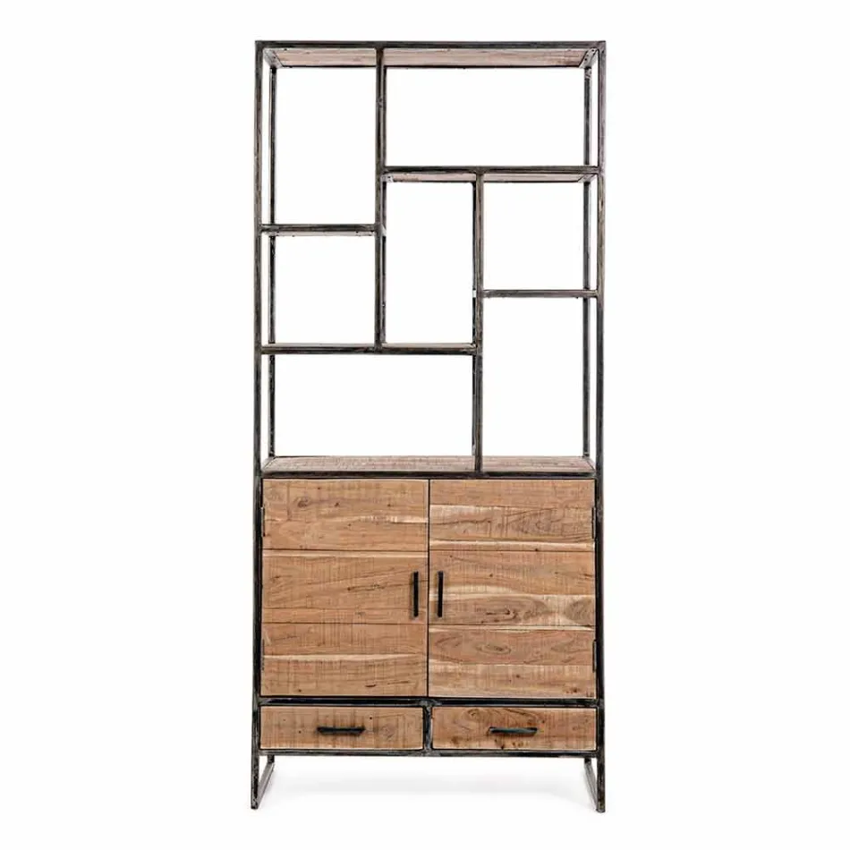 Podlahová knihovna Homemotion z lakované oceli s dřevěnými policemi - Zompo Viadurini