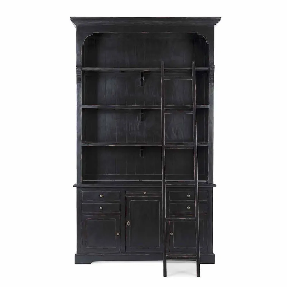 Klasická dřevěná knihovna s dekorativním žebříkem Homemotion - cedr Viadurini