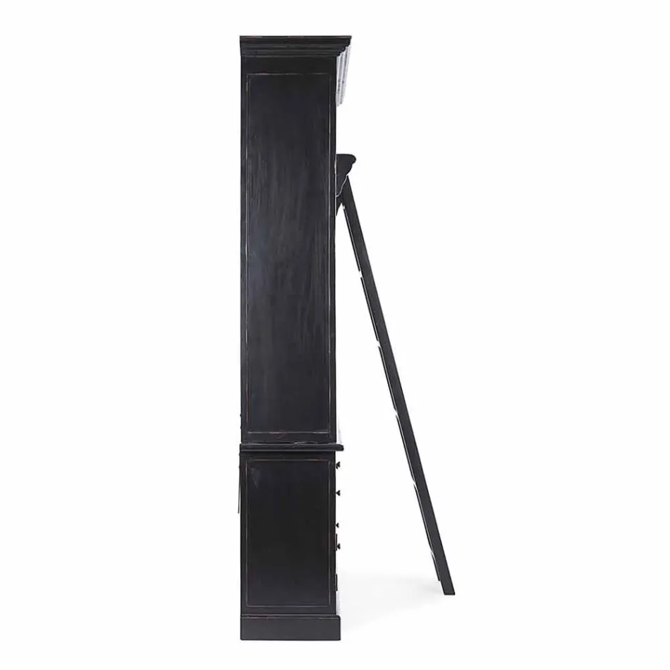 Klasická dřevěná knihovna s dekorativním žebříkem Homemotion - cedr Viadurini