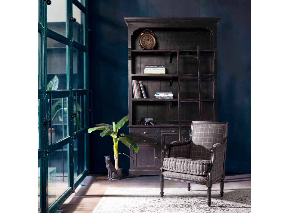 Klasická dřevěná knihovna s dekorativním žebříkem Homemotion - cedr Viadurini