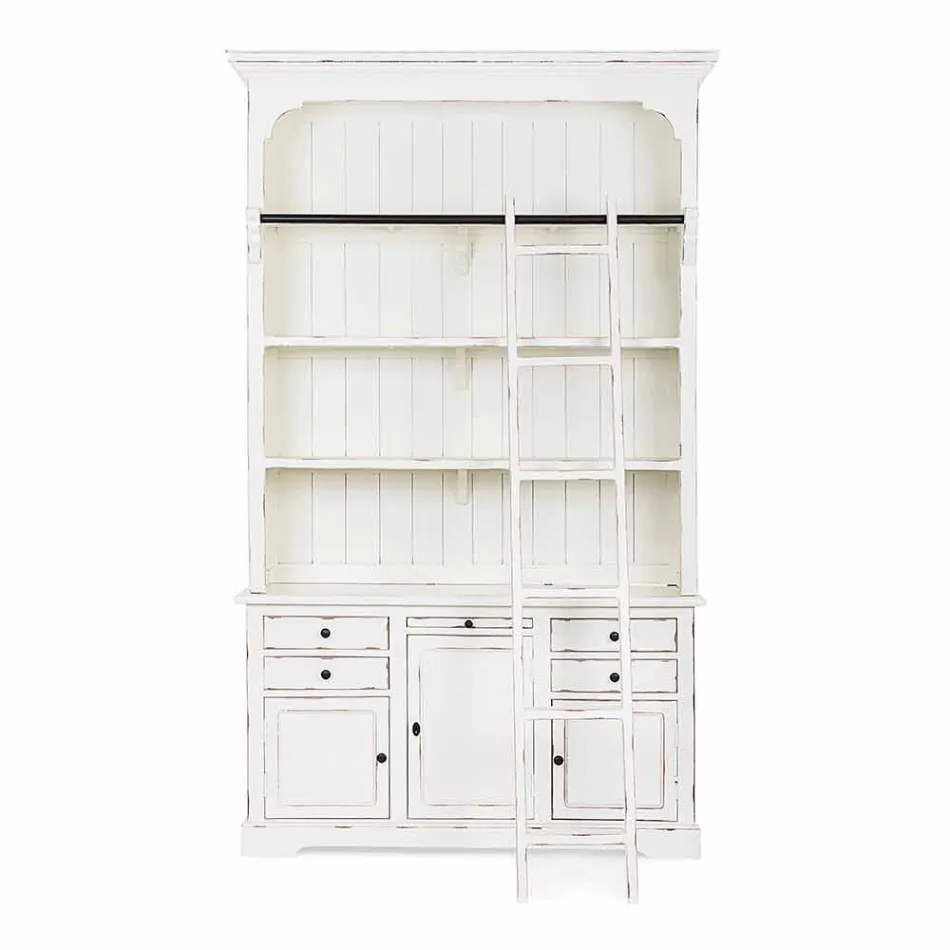 Klasická dřevěná knihovna s dekorativním žebříkem Homemotion - cedr Viadurini