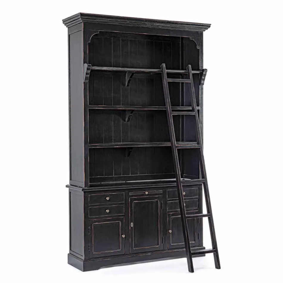 Klasická dřevěná knihovna s dekorativním žebříkem Homemotion - cedr Viadurini