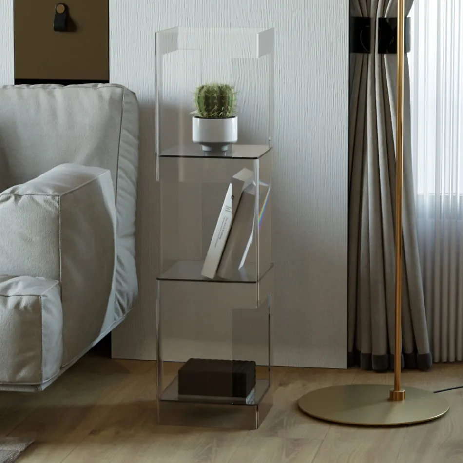 Volně stojící knihovna z průhledného nebo kouřového akrylového křišťálu - Icaria Viadurini