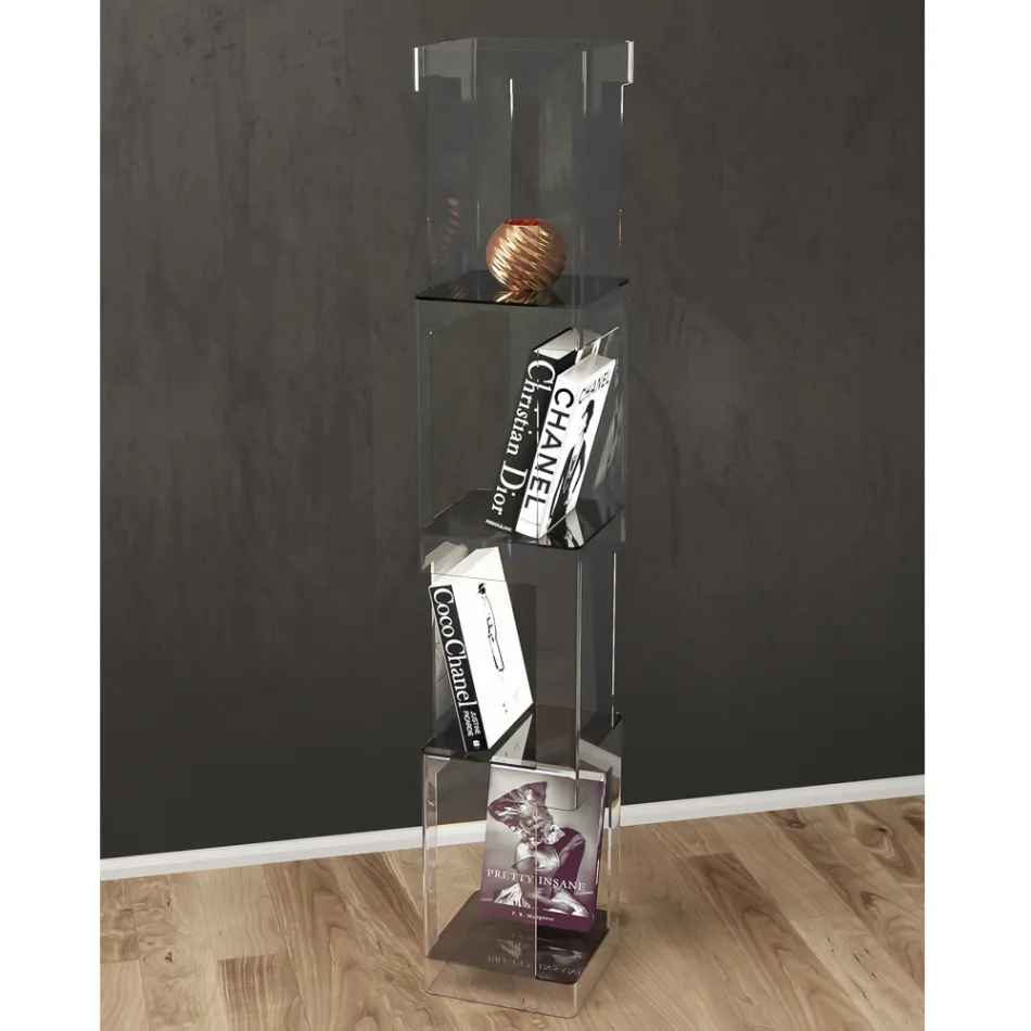 Volně stojící knihovna z průhledného nebo kouřového akrylového křišťálu - Icaria Viadurini