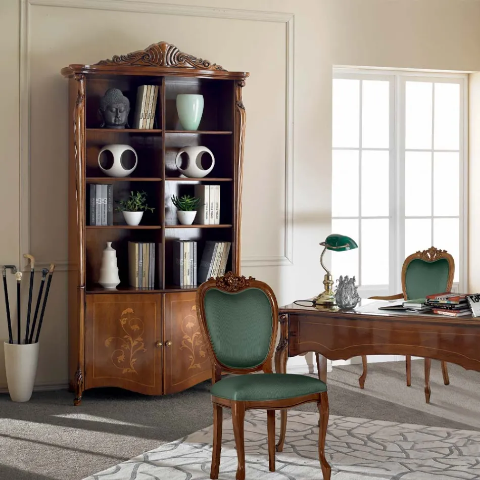 Intarzovaná knihovna z ořechového dřeva Bassano s dvířky Made in Italy - Commodo Viadurini