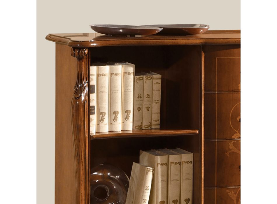 Intarzovaná knihovna z ořechového dřeva se 4 zásuvkami Made in Italy - Caligola Viadurini