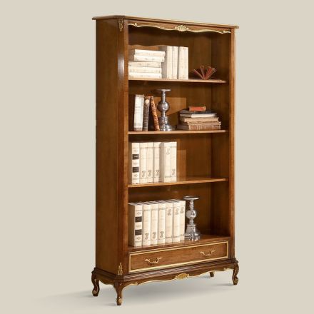 Knihovna z ořechového dřeva v klasickém stylu se zásuvkou Made in Italy - Ronald Viadurini