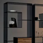 Knihovna v kouřovém skle s zásuvkou z ořechového dřeva Canaletto italského designu - Linzy Viadurini