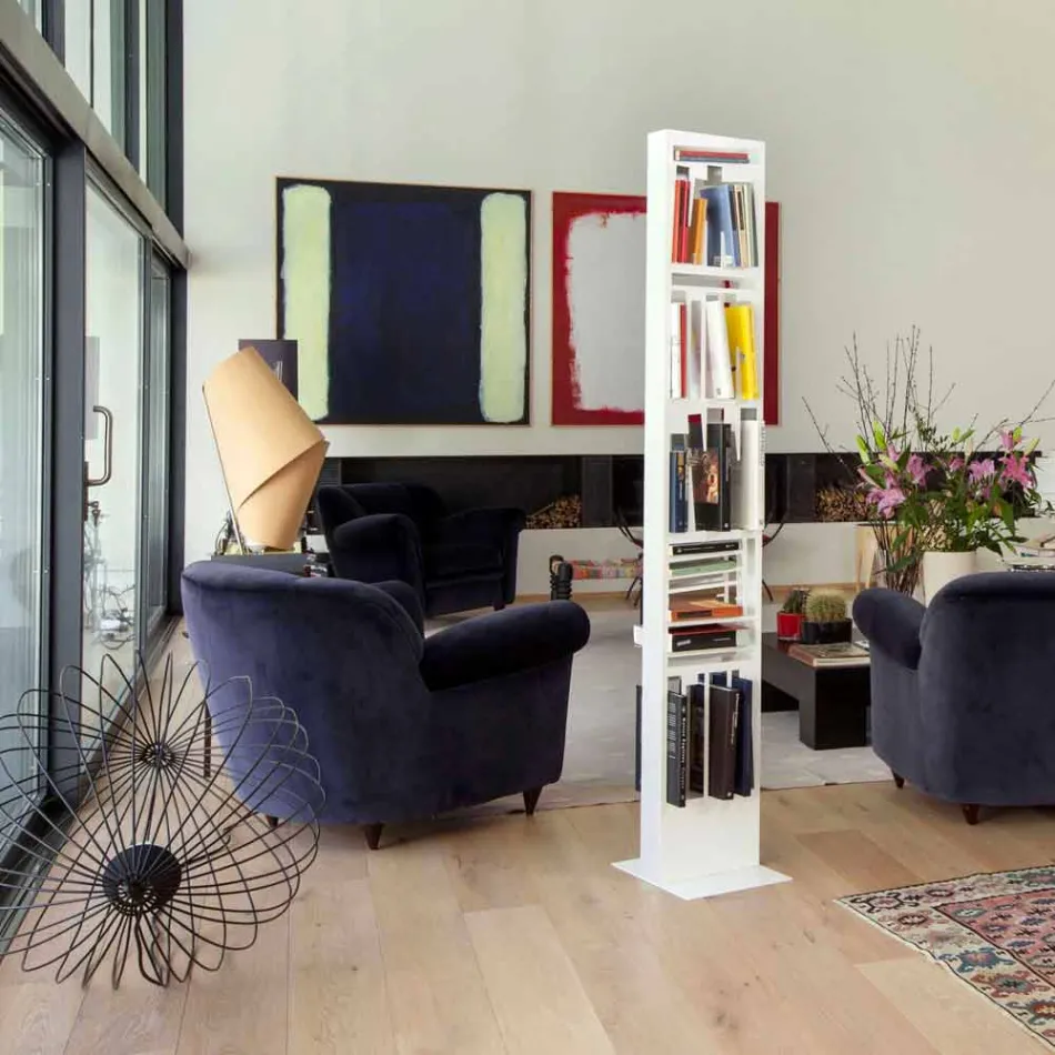 Moderní podlahová knihovna s bílými kovovými policemi vyrobenými v Itálii - Bolívie Viadurini