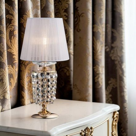 Zlacená železná stolní lampa se stínidlem vyrobená v Itálii - Rakousko Viadurini