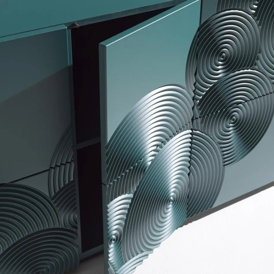 5dveřová příborník z lakovaného MDF s ručně gravírovanou a dokončenou dekorací - Krab Viadurini