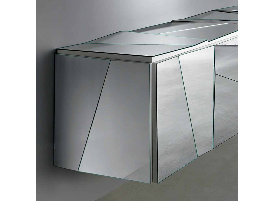 Nástěnný závěsný stolek z matně bílého dřeva a zrcadlových brýlí - Senese Viadurini