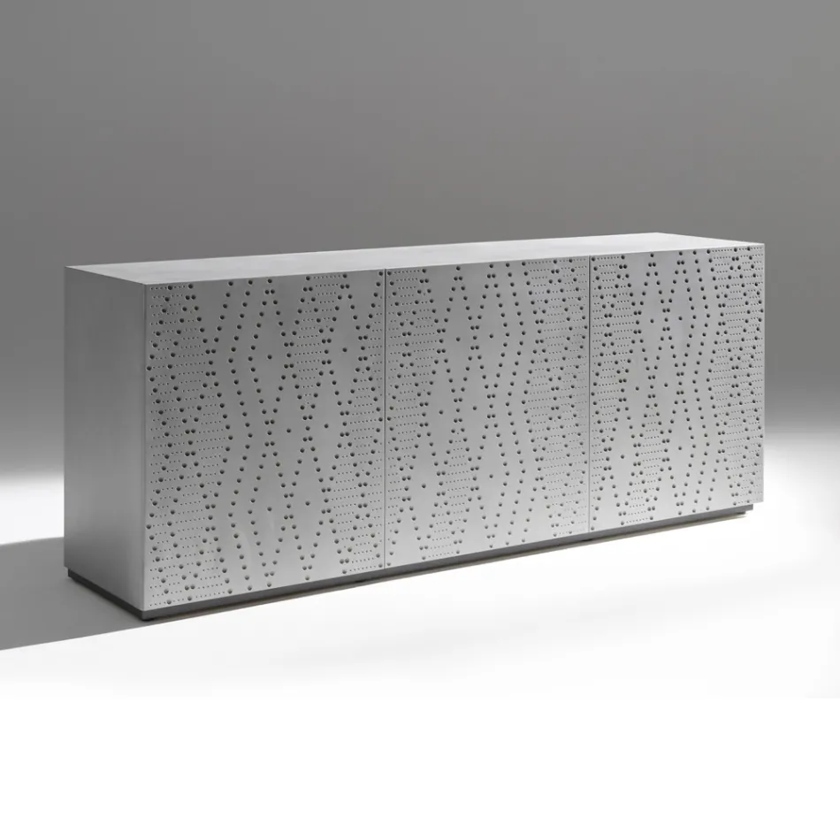 Příborník se 3 dvířky a 3 vnitřními policemi, dekorace z hliníku Foundry - Scorpion Viadurini