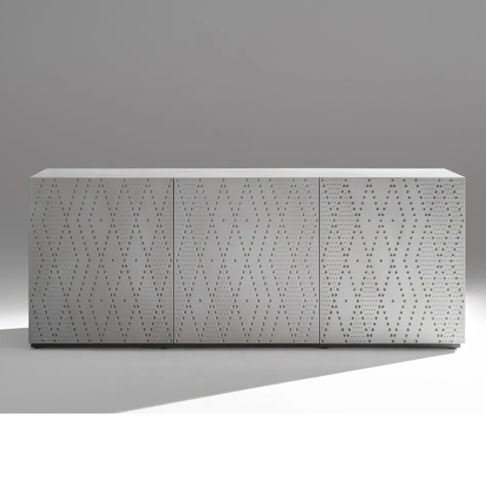 Příborník se 3 dvířky a 3 vnitřními policemi, dekorace z hliníku Foundry - Scorpion Viadurini