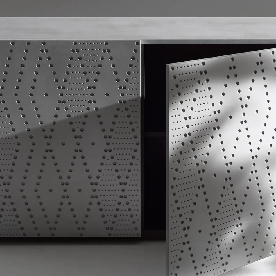 Příborník se 3 dvířky a 3 vnitřními policemi, dekorace z hliníku Foundry - Scorpion Viadurini