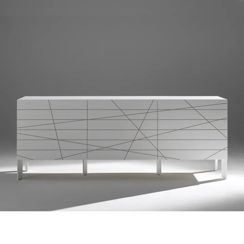 Příborník se 3 dvířky z lakovaného dřevěného aglomerátu - Ariete Viadurini