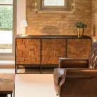 Příborník se 3 dvířky v patchworku z recyklovaného dřeva a kovové konstrukce - Skluzavka Viadurini