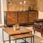 Příborník se 3 dvířky v patchworku z recyklovaného dřeva a kovové konstrukce - Skluzavka Viadurini