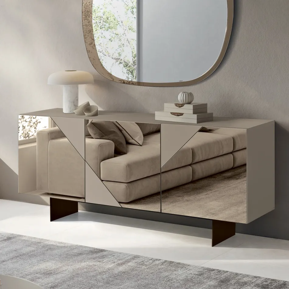 Příborník se 3 lakovanými MDF dvířky potaženými zrcadlovým sklem - Diletta Viadurini