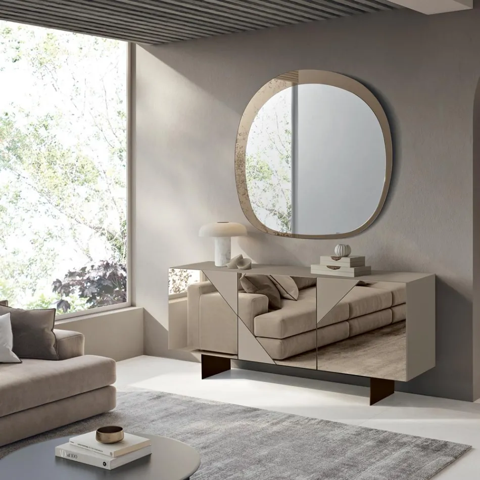 Příborník se 3 lakovanými MDF dvířky potaženými zrcadlovým sklem - Diletta Viadurini