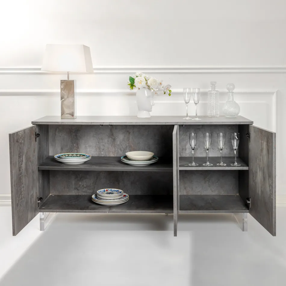 Příborník se 3 melaminovými dvířky a nohami z plexiskla Made in Italy - Mickey Mouse Viadurini